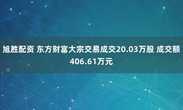 旭胜配资 东方财富大宗交易成交20.03万股 成交额406.61万元